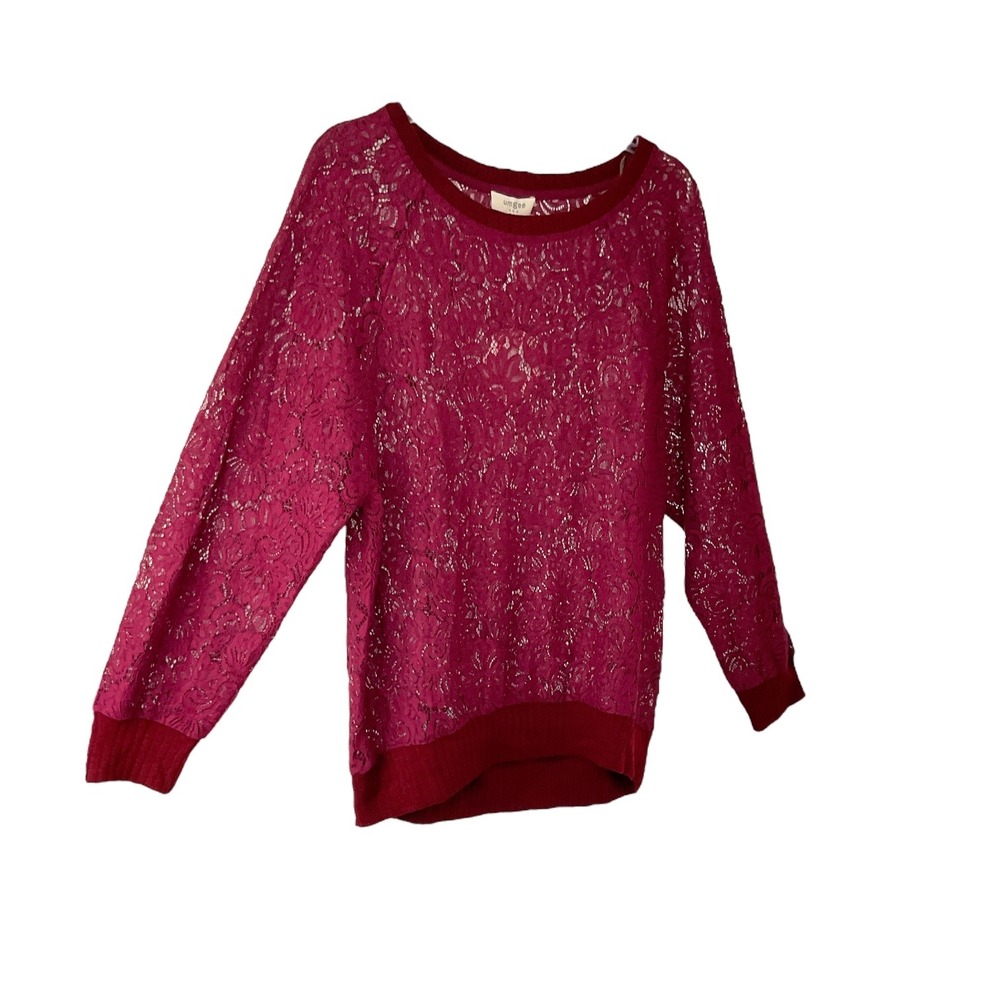 Umgee USA Women's Small Sโ Burgundy Lace Long Sleeve Lightweight Knit Sweater